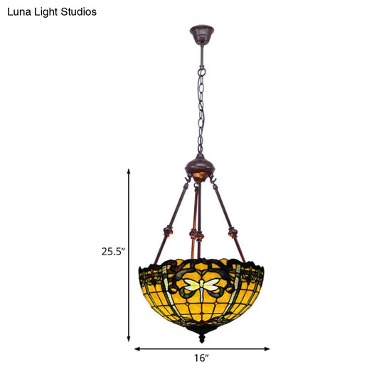 Stained Art Glass Chandelier - Petal Design Red/Orange/Green 2-Light Pendant Fixture Ideal For