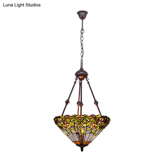 Stained Art Glass Chandelier Light - Petal Design 2 Lights Red/Orange/Green Bedroom Pendant