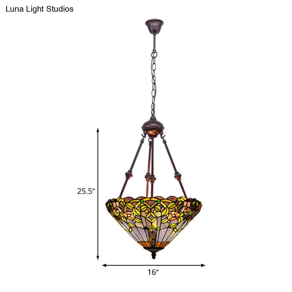 Stained Art Glass Chandelier - Petal Design Red/Orange/Green 2-Light Pendant Fixture Ideal For