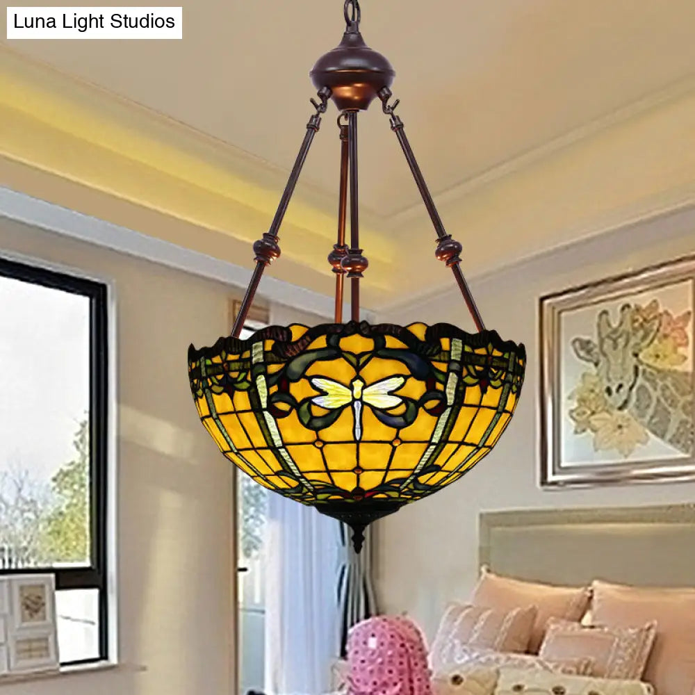 Stained Art Glass Chandelier - Petal Design Red/Orange/Green 2-Light Pendant Fixture Ideal For