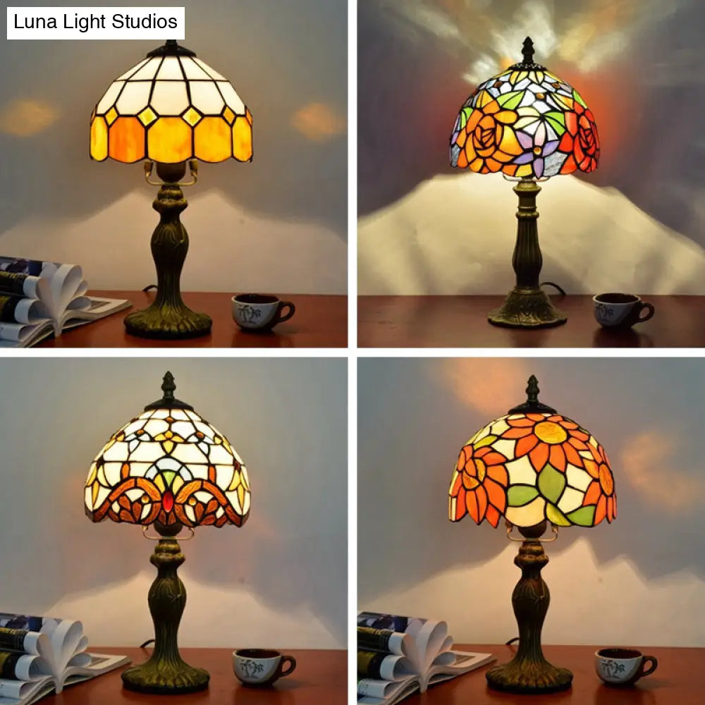 Stained Art Glass Dome Table Lamp - Unique Nightstand Lighting For Living Room Décor