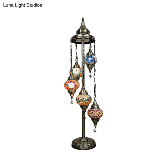 Stained Art Glass Floor Lamp - Traditional Beige/Red/Yellow Elliptical Design 5 Heads Bedroom