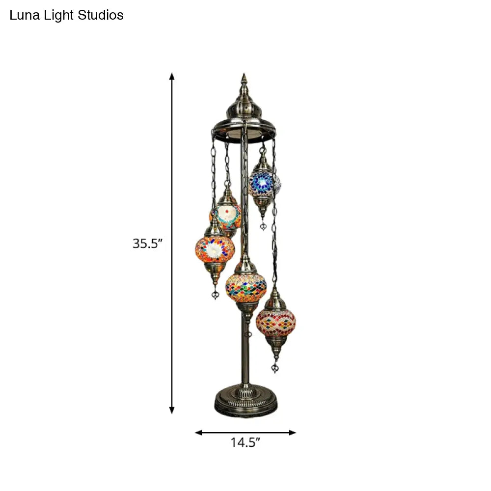 Stained Art Glass Floor Lamp - Traditional Beige/Red/Yellow Elliptical Design 5 Heads Bedroom