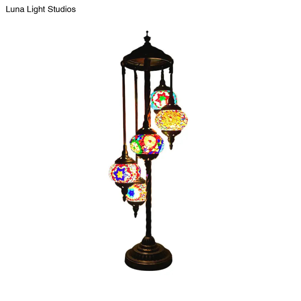 Stained Art Glass Floor Lamp - Traditional Beige/Red/Yellow Elliptical Design 5 Heads Bedroom