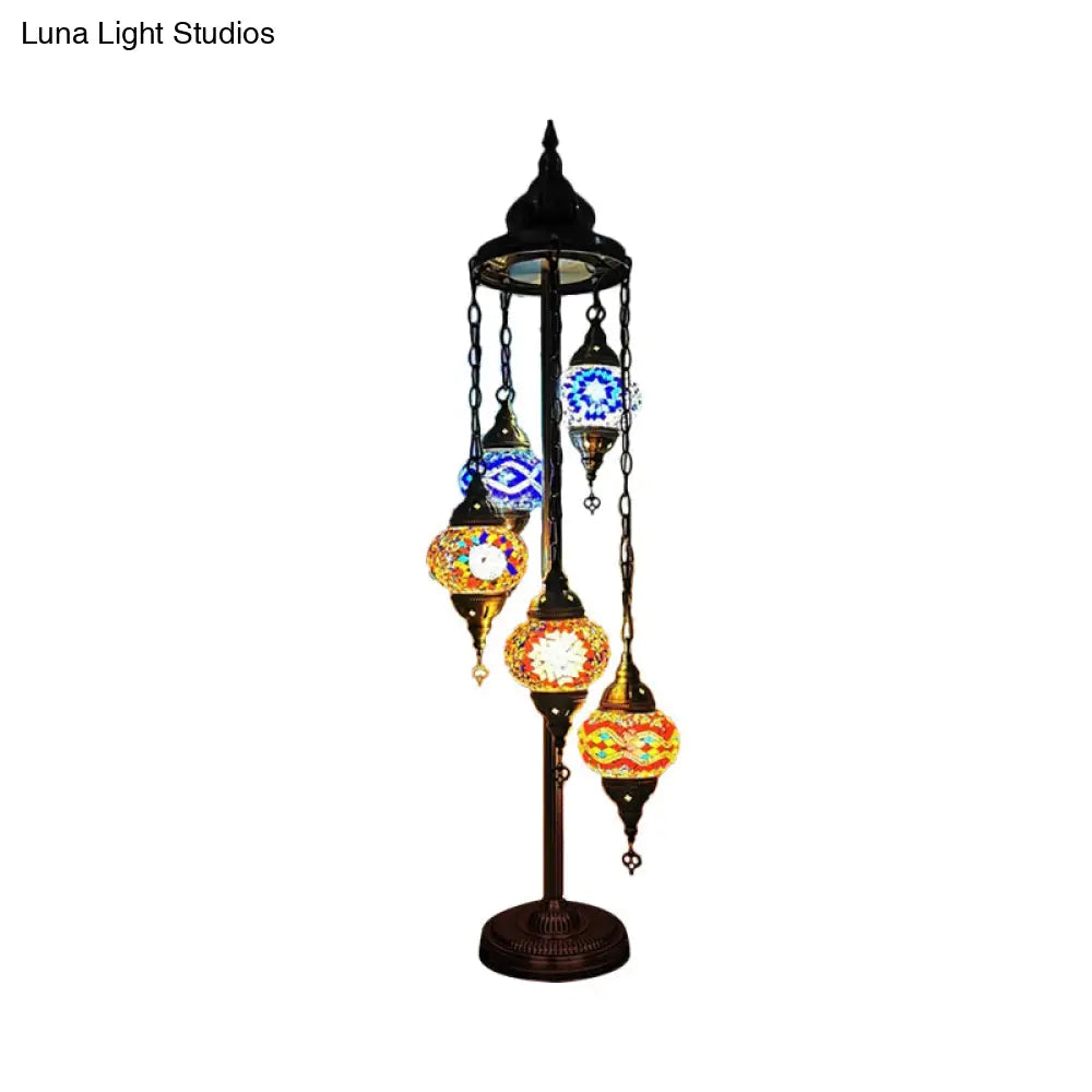 Stained Art Glass Floor Lamp - Traditional Beige/Red/Yellow Elliptical Design 5 Heads Bedroom