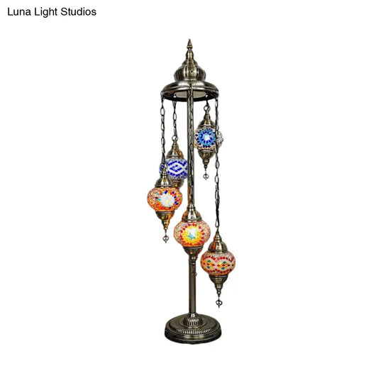 Stained Art Glass Floor Lamp - Traditional Beige/Red/Yellow Elliptical Design 5 Heads Bedroom