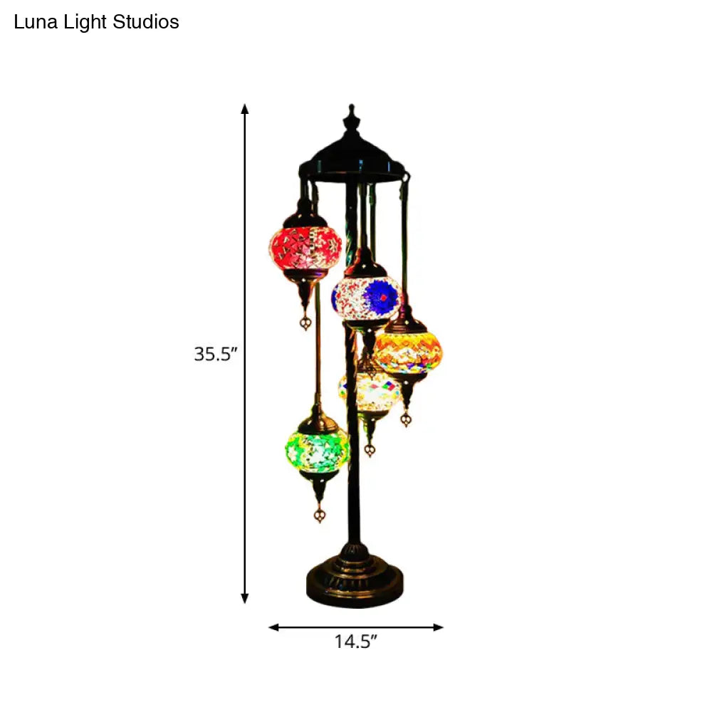 Stained Art Glass Floor Lamp - Traditional Beige/Red/Yellow Elliptical Design 5 Heads Bedroom