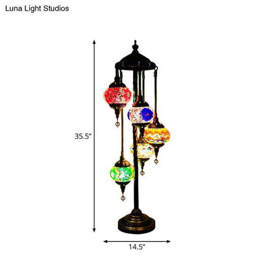 Stained Art Glass Floor Lamp - Traditional Beige/Red/Yellow Elliptical Design 5 Heads Bedroom