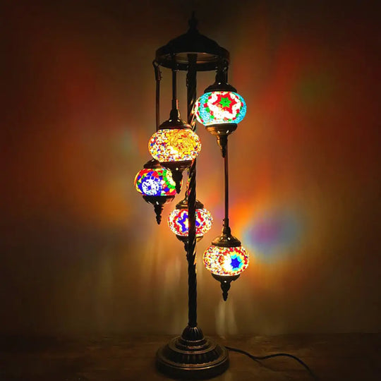 Stained Art Glass Floor Lamp - Traditional Beige/Red/Yellow Elliptical Design 5 Heads Bedroom