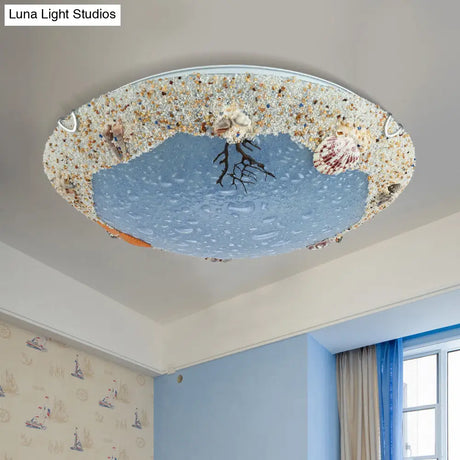 Stained Art Glass Flush Mount Lamp - Kids Style Led Ceiling Light For Bedroom