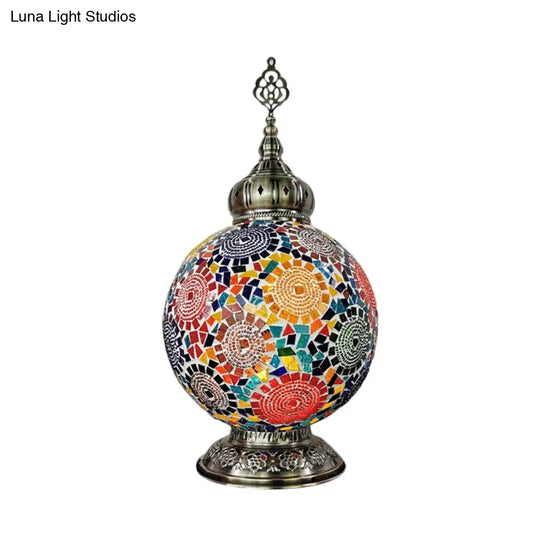 Stained Art Glass Table Lamp - Traditional Globe Style With White/Red/Yellow Colors For Bedroom