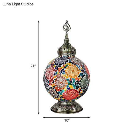 Stained Art Glass Table Lamp - Traditional Globe Style With White/Red/Yellow Colors For Bedroom