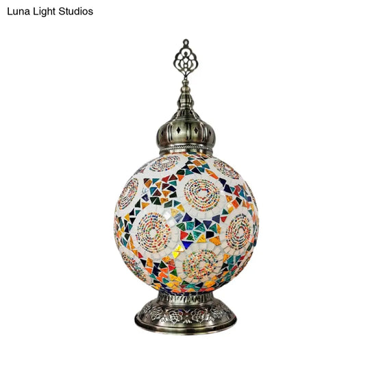 Stained Art Glass Table Lamp - Traditional Globe Style With White/Red/Yellow Colors For Bedroom