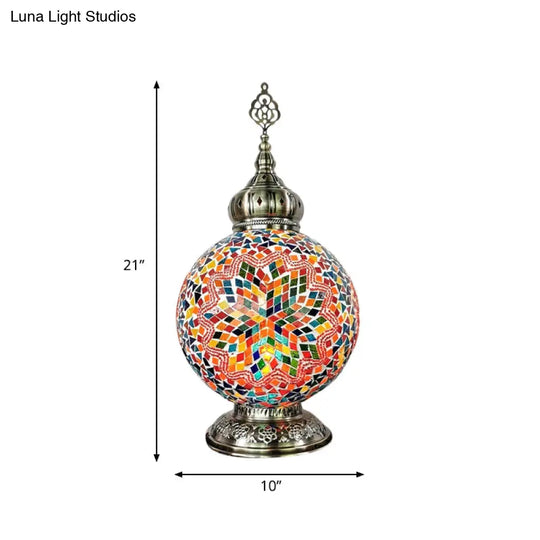 Stained Art Glass Table Lamp - Traditional Globe Style With White/Red/Yellow Colors For Bedroom