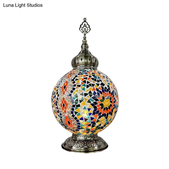 Stained Art Glass Table Lamp - Traditional Globe Style With White/Red/Yellow Colors For Bedroom