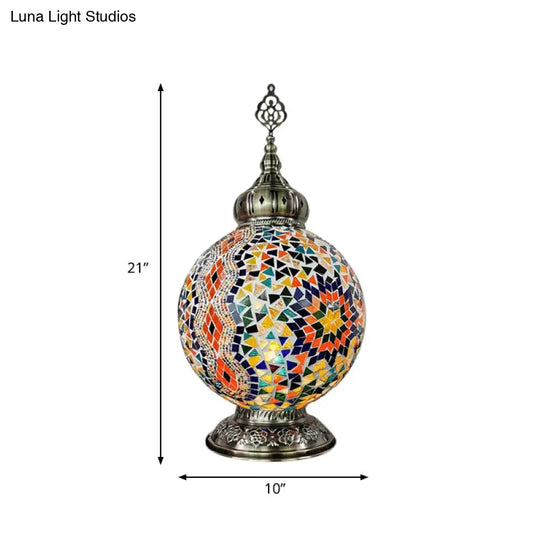 Stained Art Glass Table Lamp - Traditional Globe Style With White/Red/Yellow Colors For Bedroom