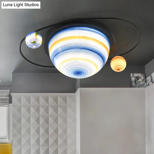 Stained Glass 2-Bulb Kids Flush Mount Light Fixture In Blue Warm/White For Sphere And Astral Themed