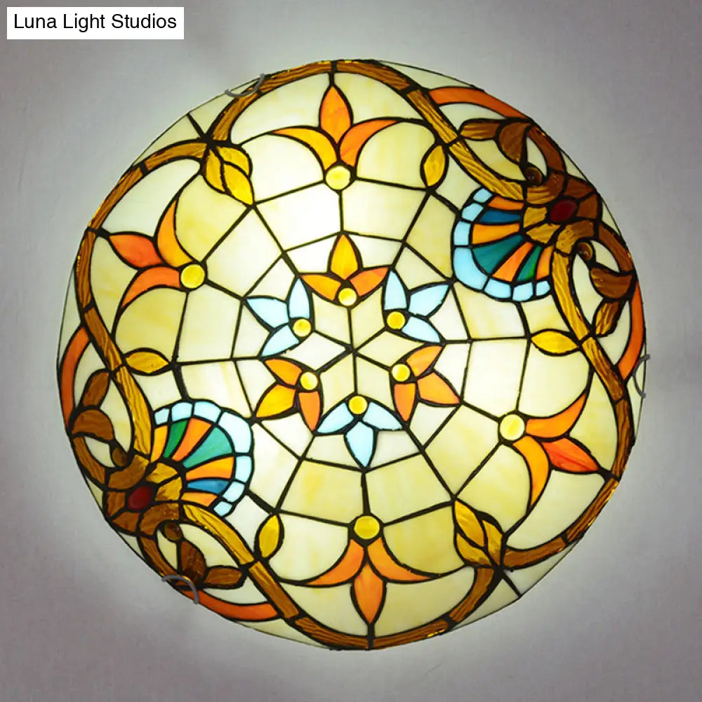 Stained Glass Baroque Flush Mount Ceiling Light Fixture With Bowl Shape Design
