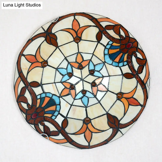 Stained Glass Baroque Flush Mount Ceiling Light Fixture With Bowl Shape Design