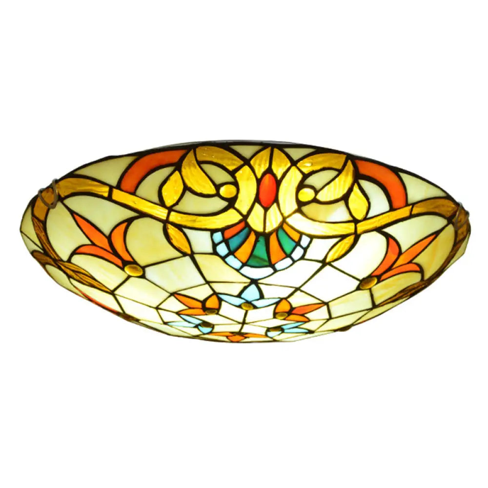 Stained Glass Baroque Flush Mount Ceiling Light Fixture With Bowl Shape Design Brown / 12’