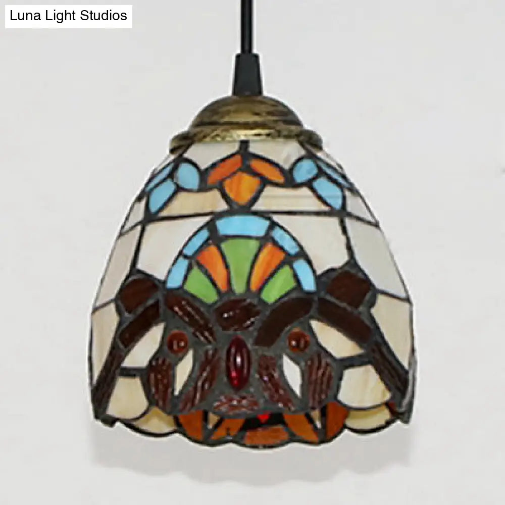 Stained Glass Baroque Pendant Light: Bowl Shade Multi Color