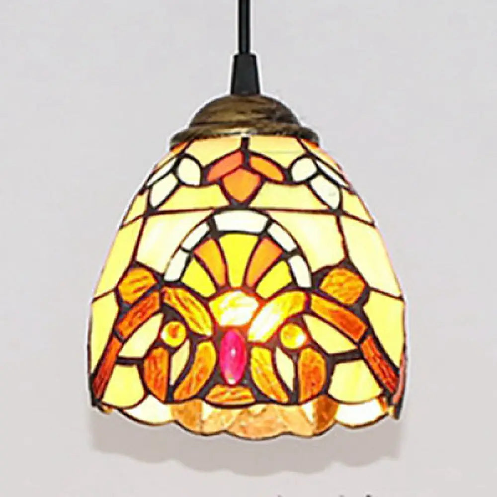 Stained Glass Baroque Pendant Light: Bowl Shade Multi Color Orange