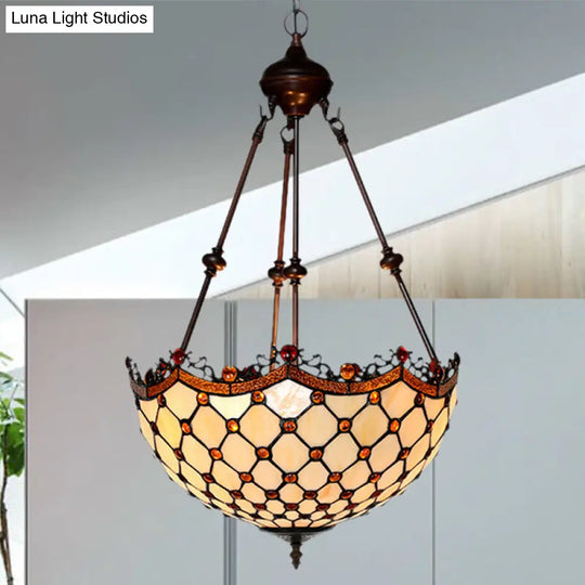 White Baroque Stained Glass Beaded Chandelier - 2/3 Lights Elegant Suspension Lighting For Corridor