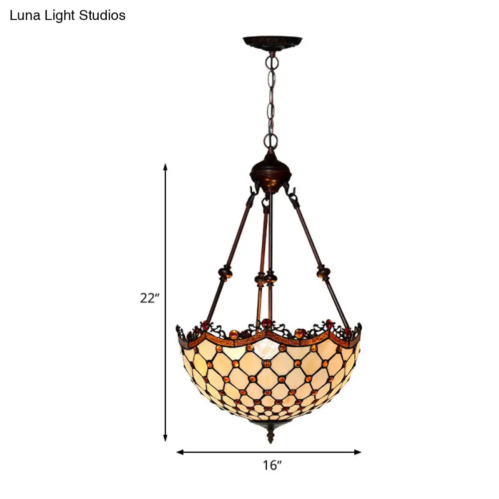 Stained Glass Beaded Chandelier - Baroque Design White 2/3 Lights Suspended Corridor Lighting