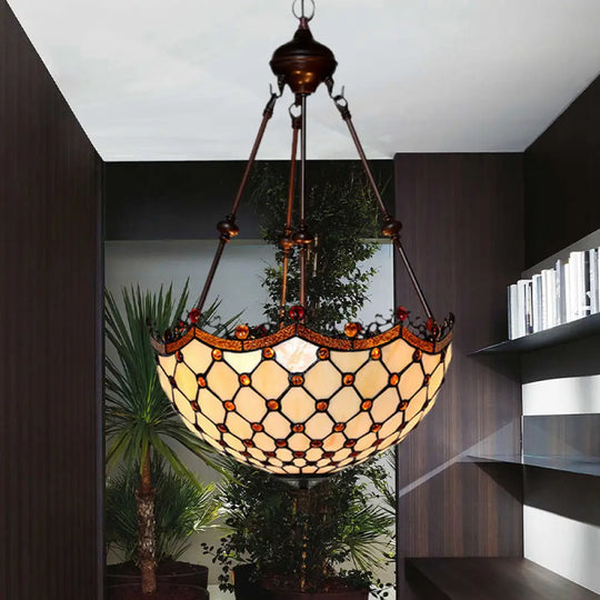 Stained Glass Beaded Chandelier - Baroque Design White 2/3 Lights Suspended Corridor Lighting 3 /