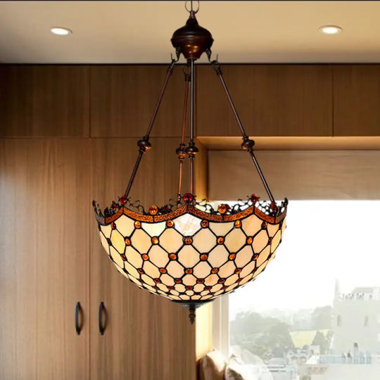 Stained Glass Beaded Chandelier - Baroque Design White 2/3 Lights Suspended Corridor Lighting 2 /