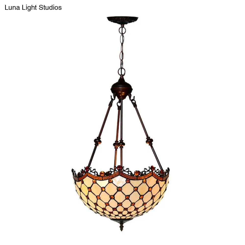 Stained Glass Beaded Chandelier - Baroque Design White 2/3 Lights Suspended Corridor Lighting