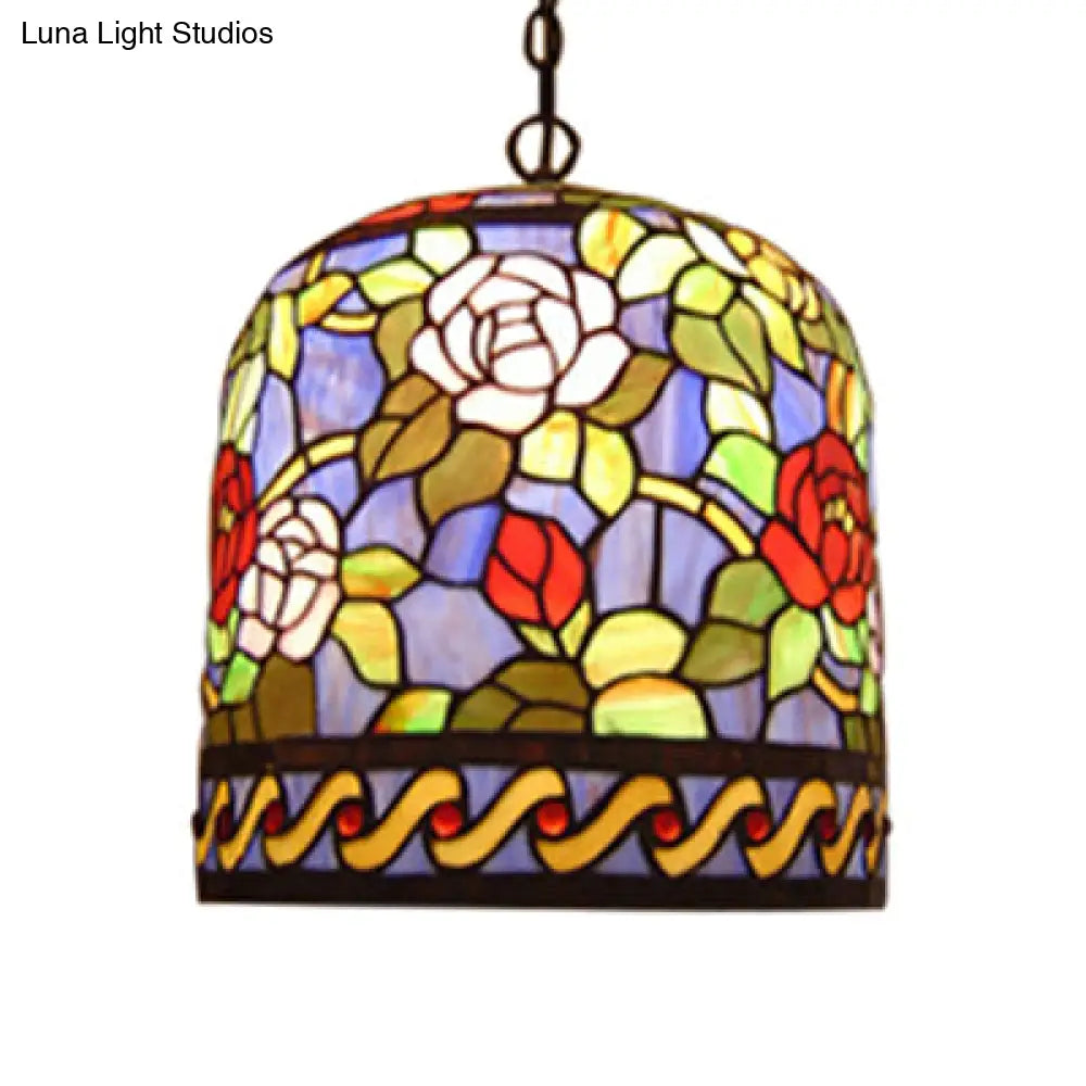 Stained Glass Bell Pendant Lamp – Tiffany Style Purple-Red With 1 Bulb