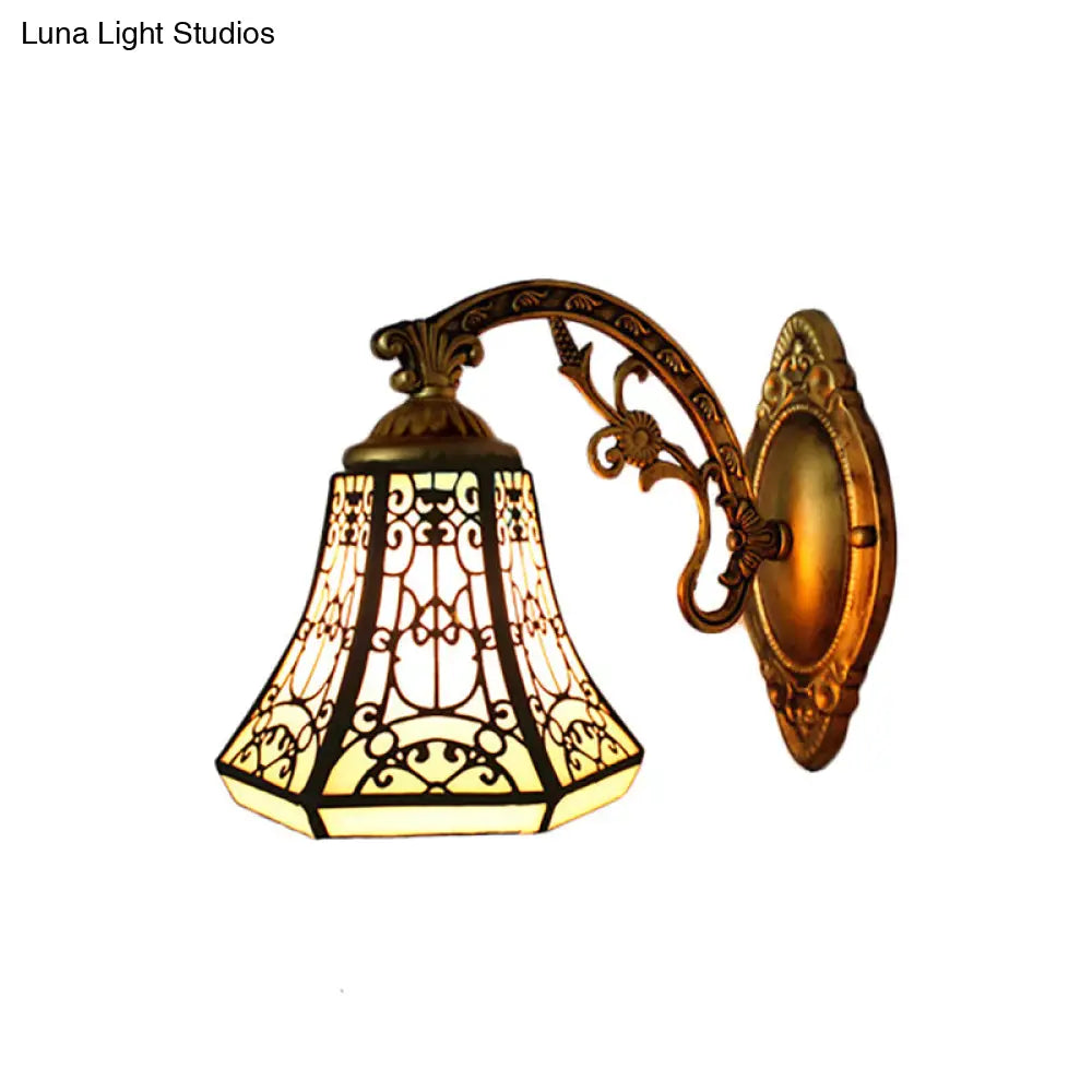 Stained Glass Bell Wall Sconce With Aged Brass Arm - Lodge 1 Light Mount