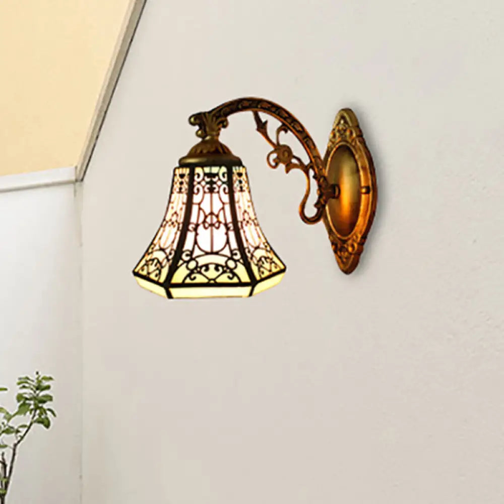 Stained Glass Bell Wall Sconce With Aged Brass Arm - Lodge 1 Light Mount Black / No Switch