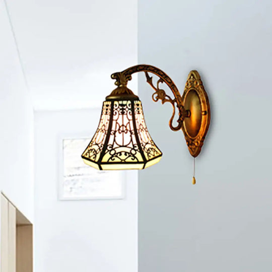 Stained Glass Bell Wall Sconce With Aged Brass Arm - Lodge 1 Light Mount Black / With Switch