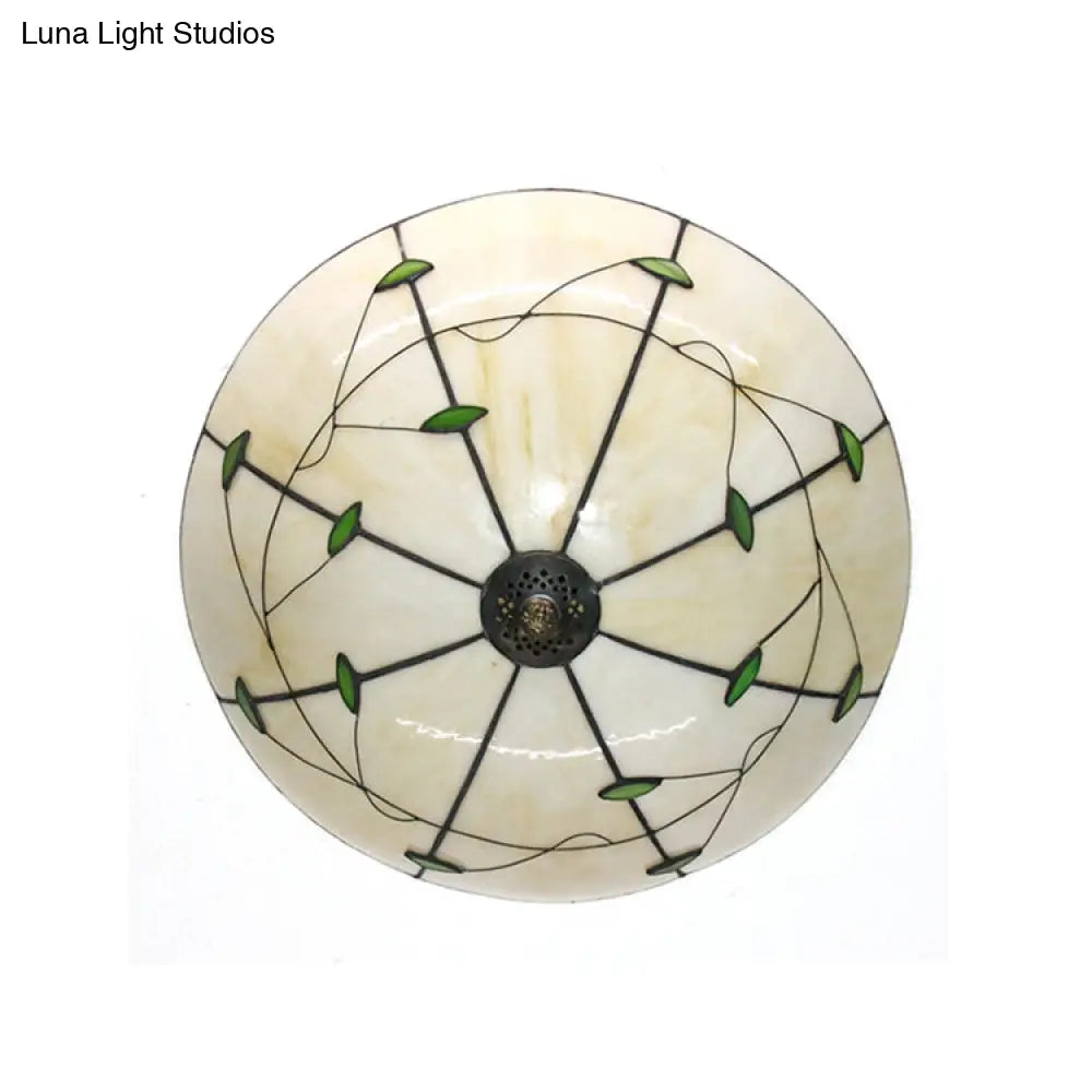 Stained Glass Bowl Flushmount Light With Rustic Charm For Indoor Living Room