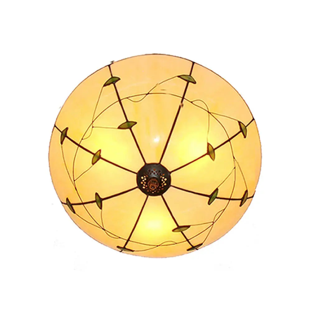 Stained Glass Bowl Flushmount Light With Rustic Charm For Indoor Living Room Ivory