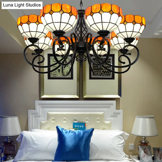 Tiffany Style Multi Light Stained Glass Chandelier In Orange With Adjustable Chain