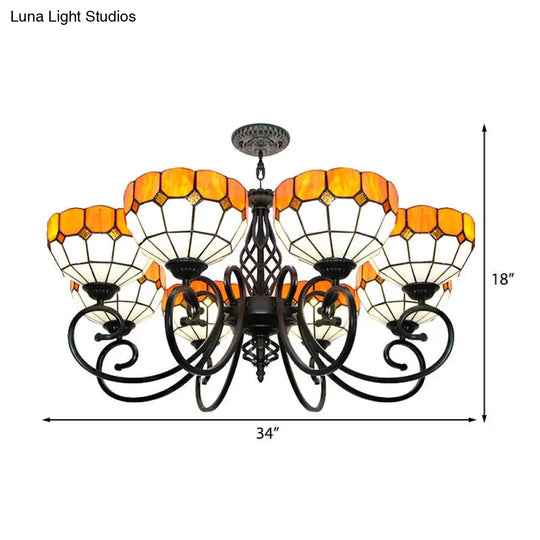 Tiffany Style Multi Light Stained Glass Chandelier In Orange With Adjustable Chain