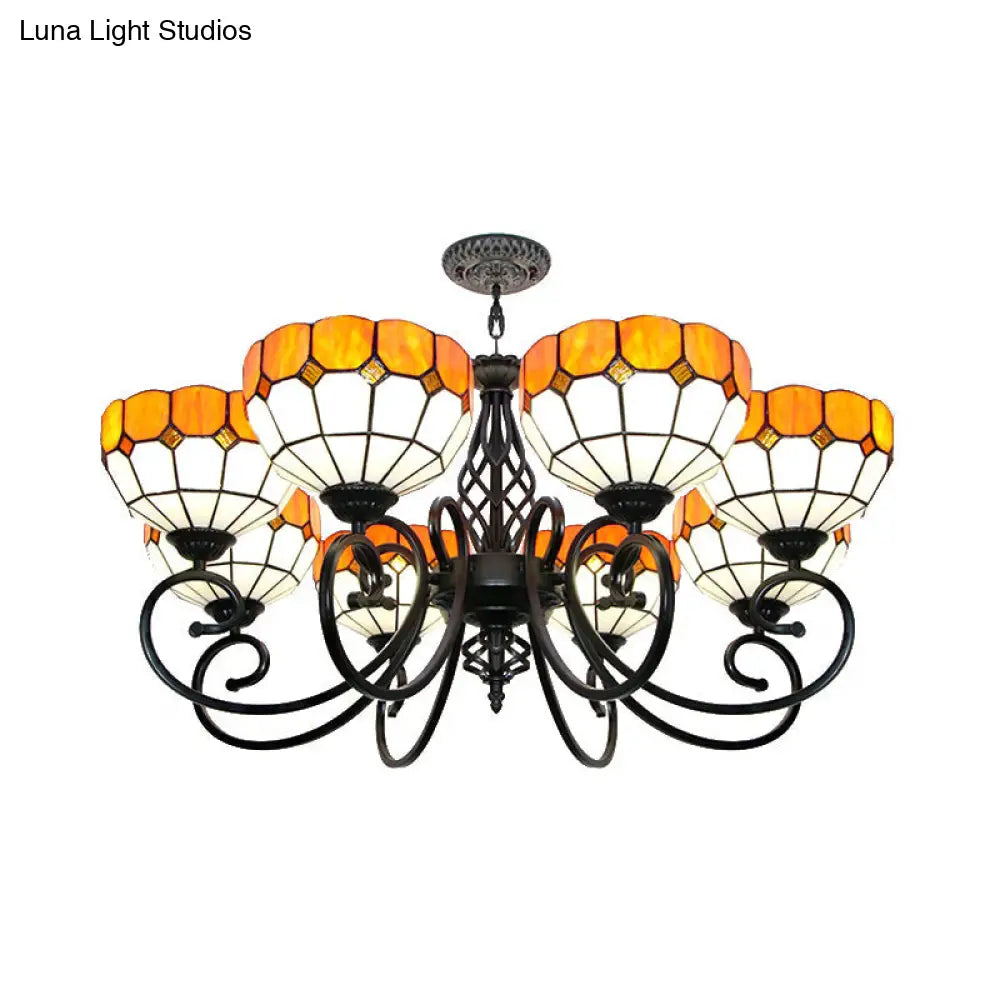 Tiffany Style Multi Light Stained Glass Chandelier In Orange With Adjustable Chain