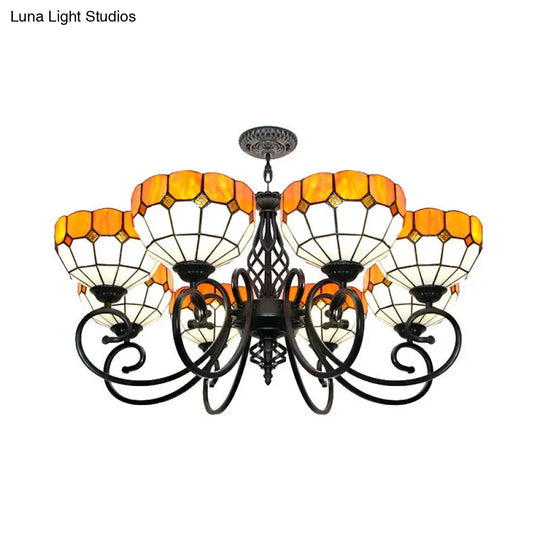 Tiffany Style Multi Light Stained Glass Chandelier In Orange With Adjustable Chain