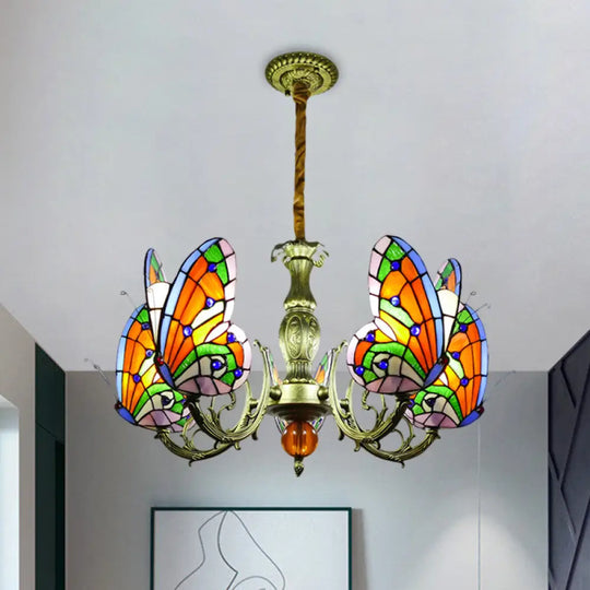 Stained Glass Butterfly Chandelier: Orange Yellow & Green Colors 3/5 Bulbs Perfect For Bedroom 5 /