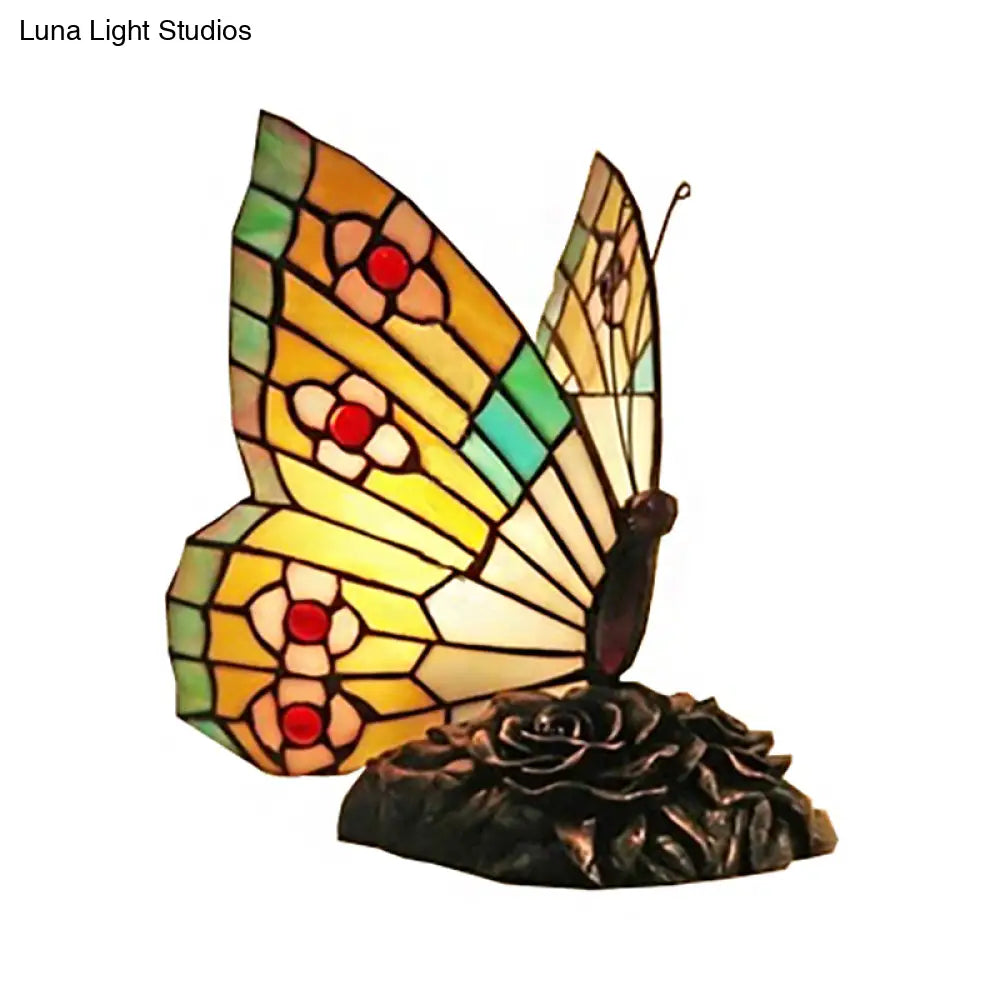 Stained Glass Butterfly Tiffany Table Lamp - Art Deco Yellow/Green/Red/Orange Red Coffee Shop