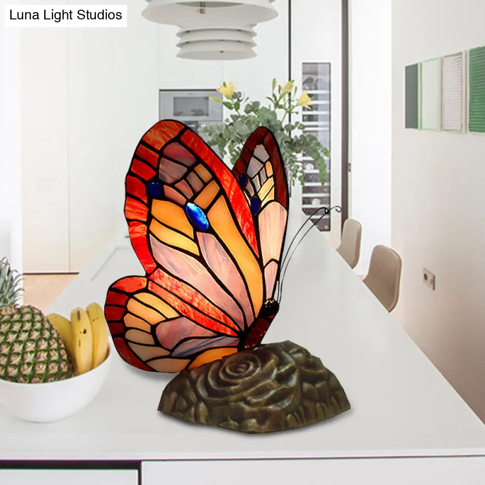 Stained Glass Butterfly Tiffany Table Lamp - Art Deco Yellow/Green/Red/Orange Red Coffee Shop