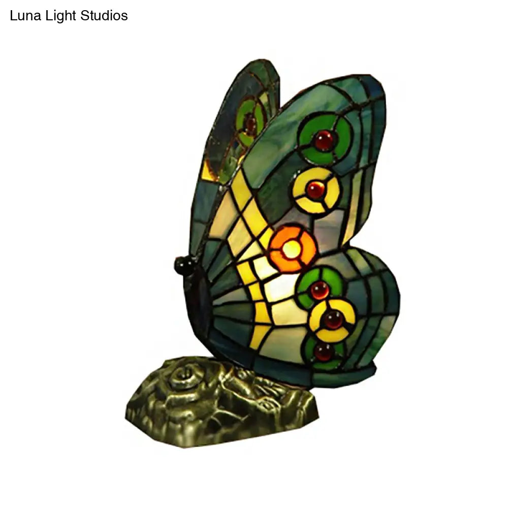 Stained Glass Butterfly Tiffany Table Lamp - Art Deco Yellow/Green/Red/Orange Red Coffee Shop