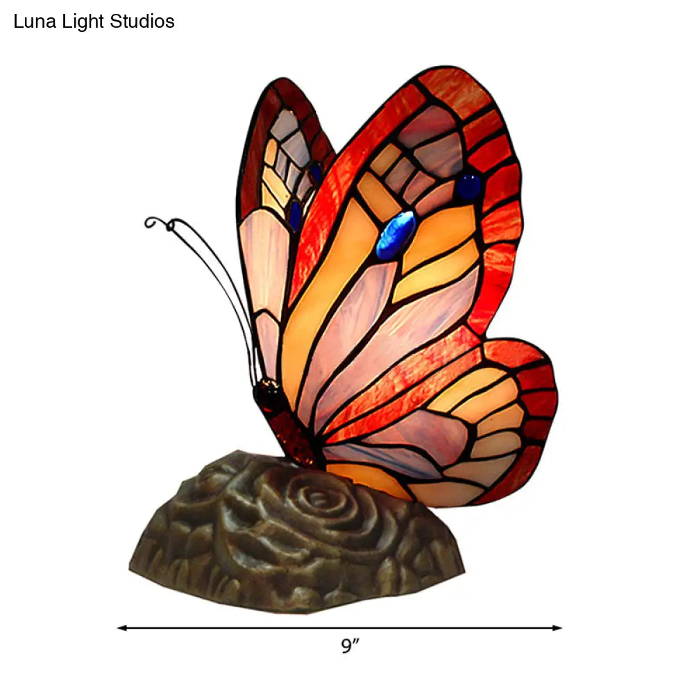 Stained Glass Butterfly Tiffany Table Lamp - Art Deco Yellow/Green/Red/Orange Red Coffee Shop