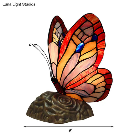 Stained Glass Butterfly Tiffany Table Lamp - Art Deco Yellow/Green/Red/Orange Red Coffee Shop