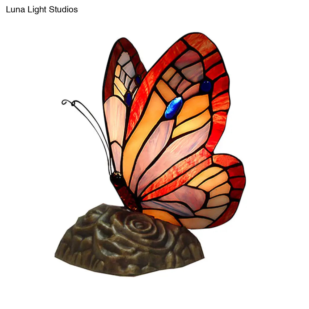 Stained Glass Butterfly Tiffany Table Lamp - Art Deco Yellow/Green/Red/Orange Red Coffee Shop