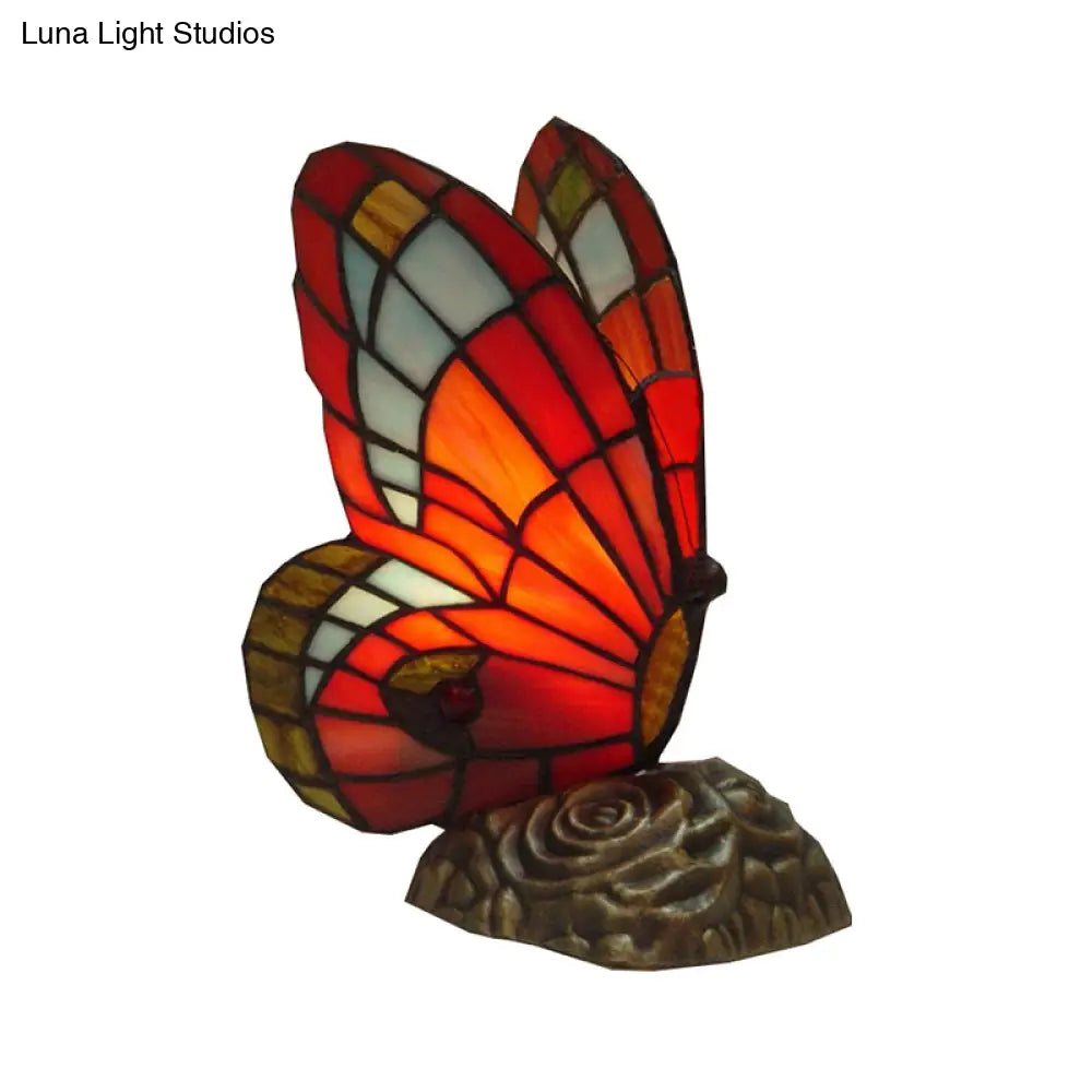 Stained Glass Butterfly Tiffany Table Lamp - Art Deco Yellow/Green/Red/Orange Red Coffee Shop