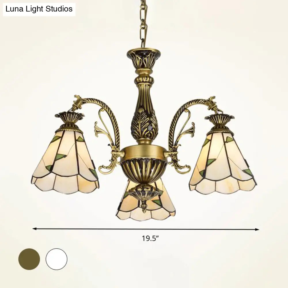 Stained Glass Chandelier Light Fixture - Mediterranean Style With 3/5/11 Lights White/Antique Brass